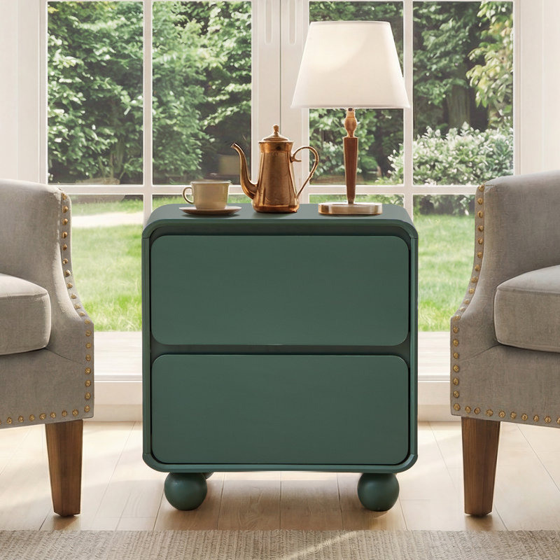 End Table With 2 Drawers, Green