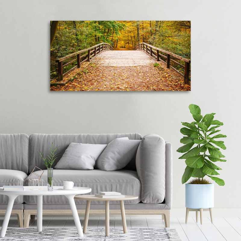 Bridge in the Autumn Forest 1 Piece Wrapped Canvas Wall Art