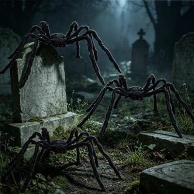 3Pcs 4.7Ft Halloween Giant Spider Outdoor Decorations,Black Scary Hairy Realistic Large Plush Spiders Props for Outside Indoor Office House Yard Creepy Decor