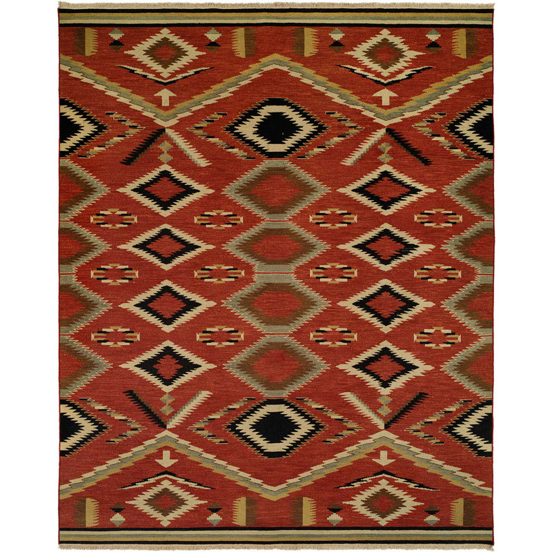 Tapis rouge en laine tissé à la main Southwestern, Rectangle 12 pi x 15 pi