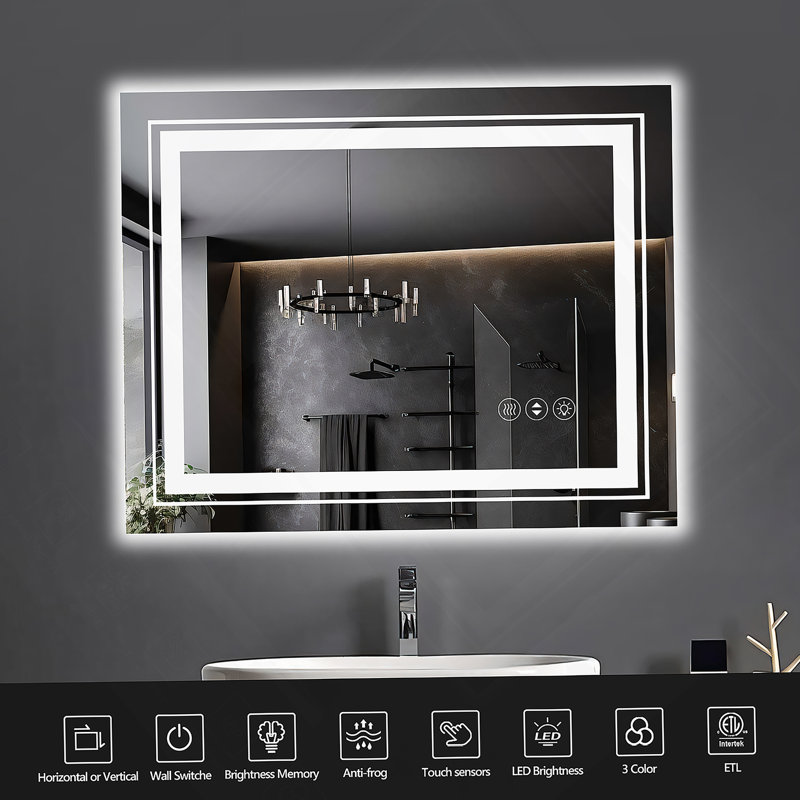 Miroir de salle de bain 84 po x 32 po à DEL sans cadre, miroir intelligent, 32 po x 84 po, Black Framed