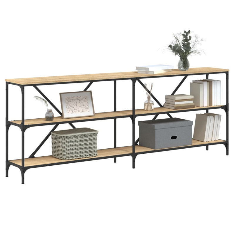 Console en bois d'ingénierie et en fer, Chêne sonoma, H 29,5 po x l 78,7 po x P 11,8 po