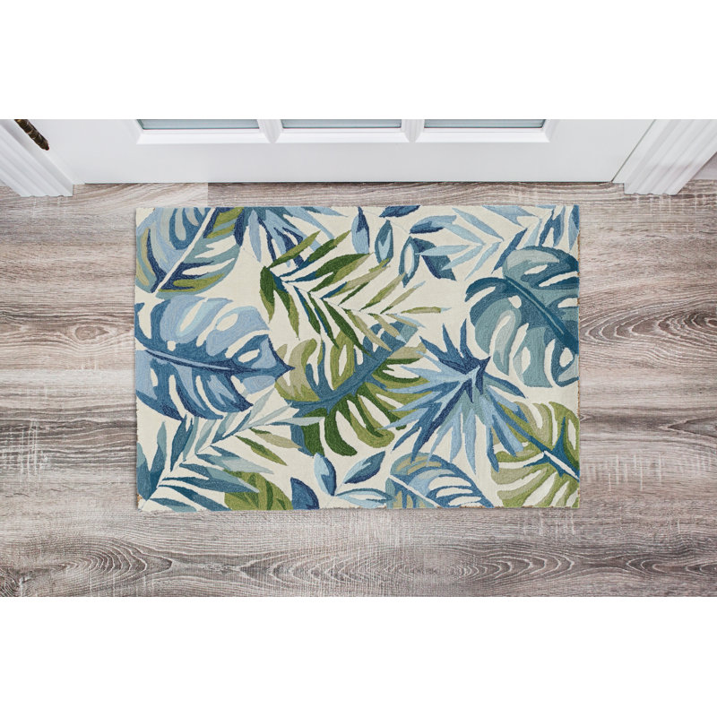 Tapis fait main Mehcad ivoire et bleu, Rectangle 1 pi 10 po x 2 pi 10 po