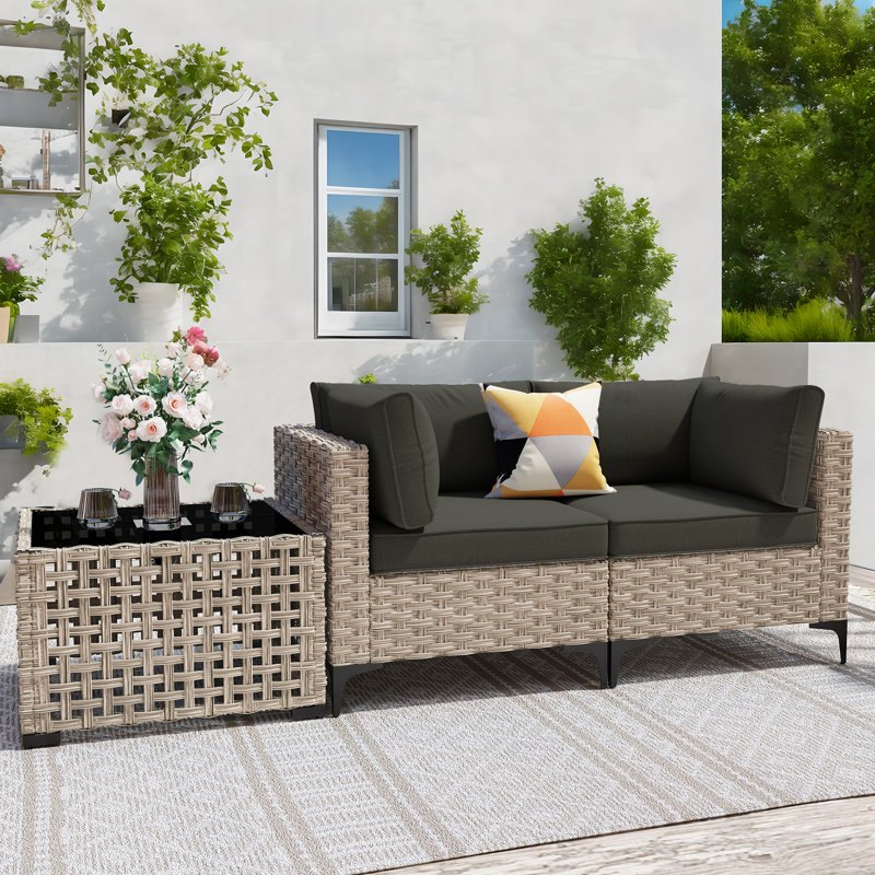 Causeuse d'extérieur avec coussin, Noir