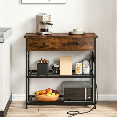 Console Table With Electrical Outlets And USB Ports - 3-Tier Entryway Sofa Table With 2 Storage Drawers, Narrow Hallway Table For Living Room, Behind Couch