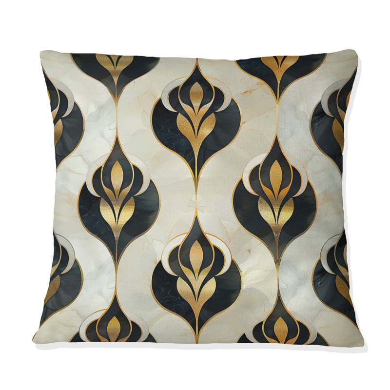 Coussin décoratif doré et noir Glam, H 16 po x l 16 po