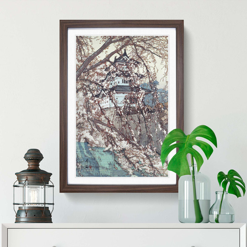 Hirosaki Castle by Hiroshi Yoshida - Picture Frame Art Print, 36cm H x 27cm W x 2cm D, Walnut Framed