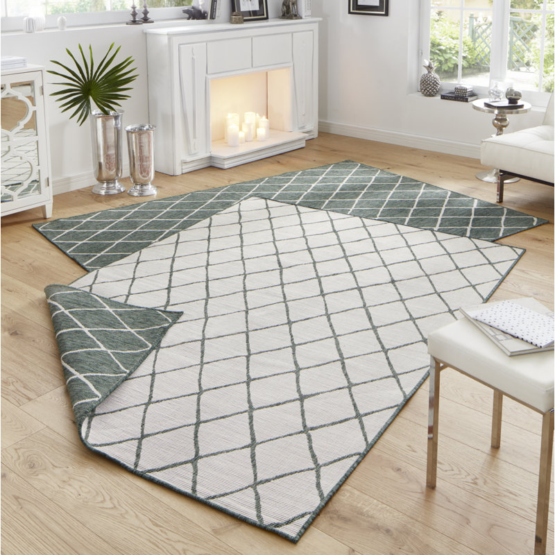 Malaga Flatweave Green/Light Grey Rug, Rectangular 120 x 170cm