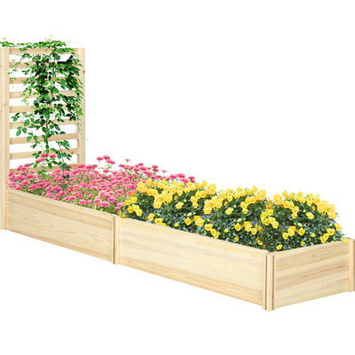 Raised Garden Bed With Trellis, 43 Inch Wooden Container For Outdoor Plants, Veggies, Flowers, Herbs, Straightforward Installation Method, Natural Tint Installation, Appearance