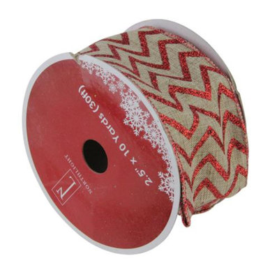 Ruban d'artisanat de Noël filaire rouge et beige 2,5 po x 10 verges