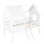Lit simple en bois blanc avec deux fenêtres latérales pour une chambre à coucher animée