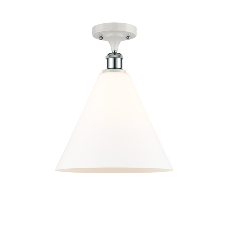 Plafonnier semi-encastré 1 lumière Yonnie, Blanc mat, H 14,75 po x l 12 po x P 12 po, Blanc / chrome poli