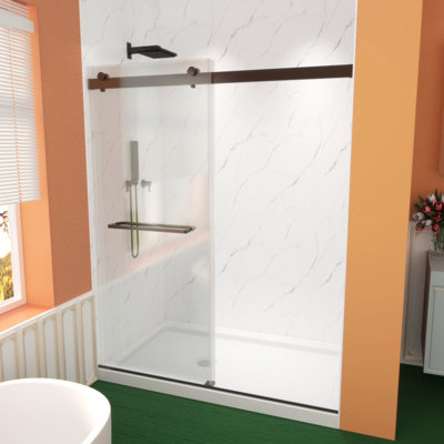 60"Wx74"H Bypass Sliding Shower Door, 5/16" Tempered Glass, Durable & Elegant
