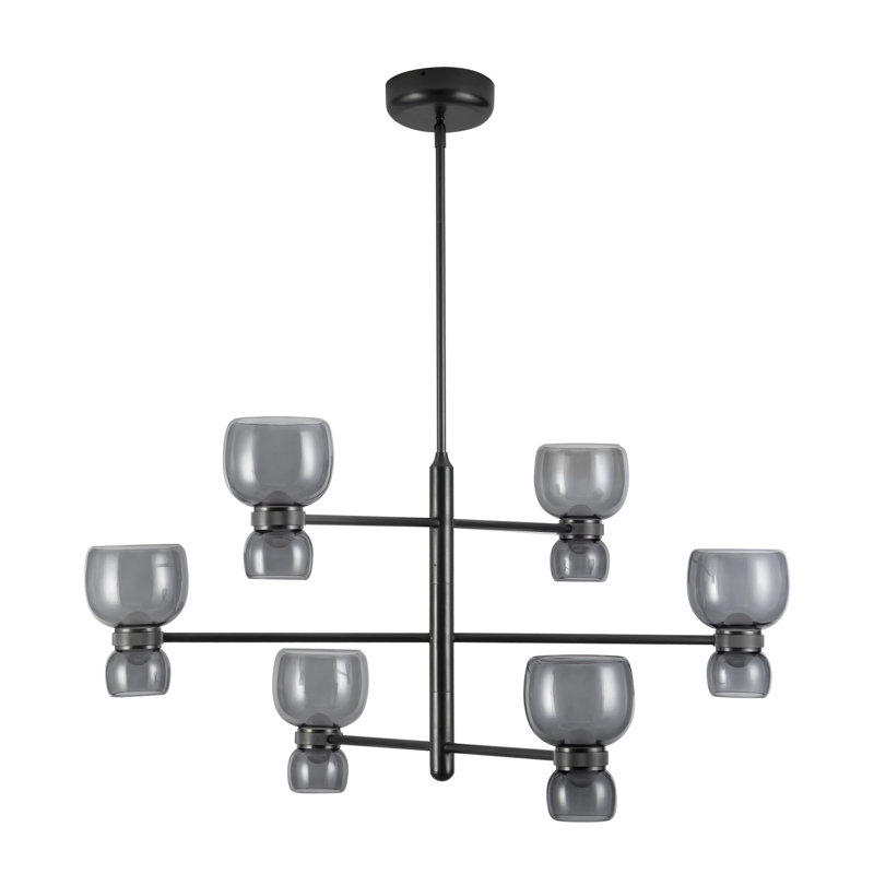 Sutton 36-in Black dimmable LED Chandelier, Smoked Glass, Oil Rubbed Bronze