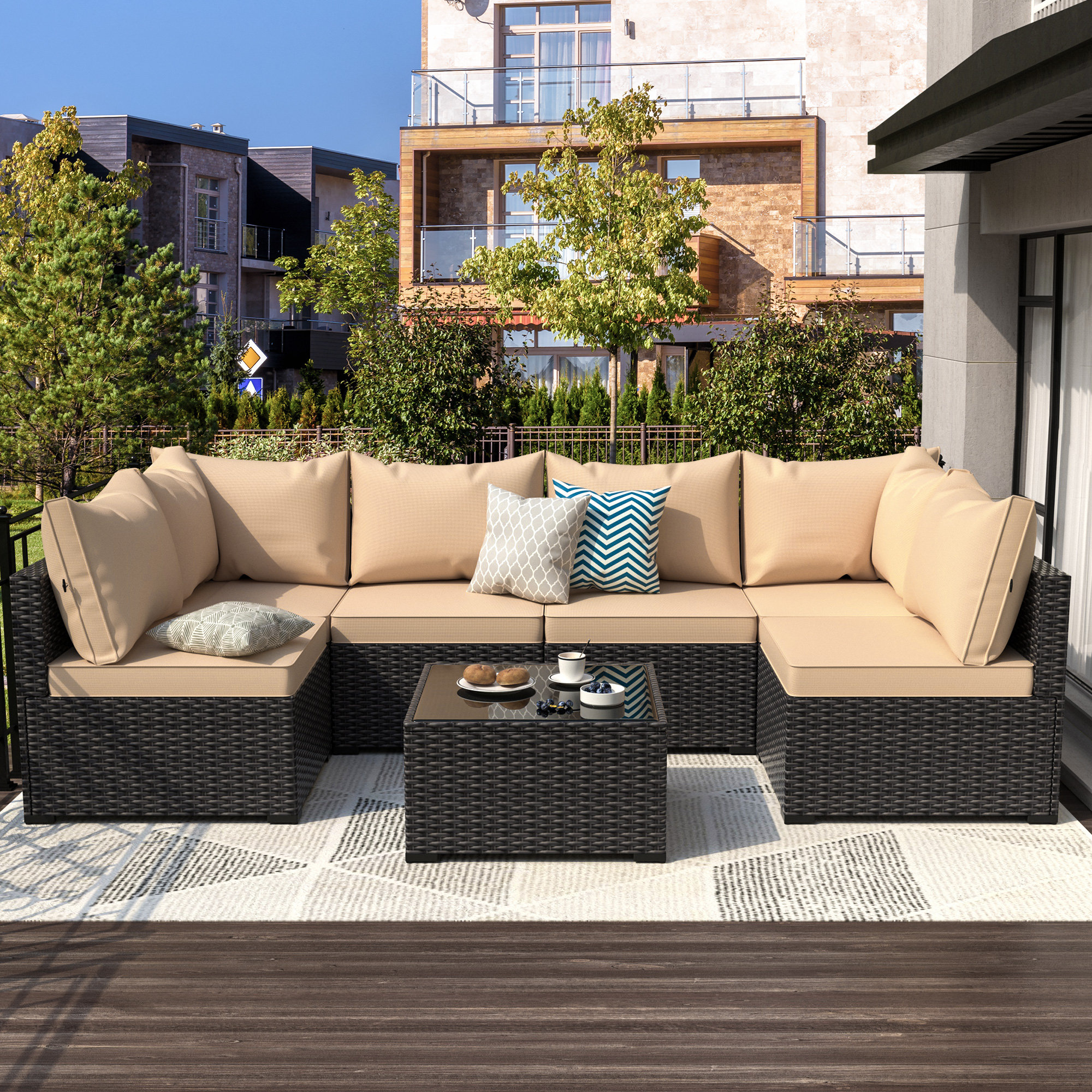 Latitude Run® 7 Piece Patio Sectional Seating Group With Cushions ...
