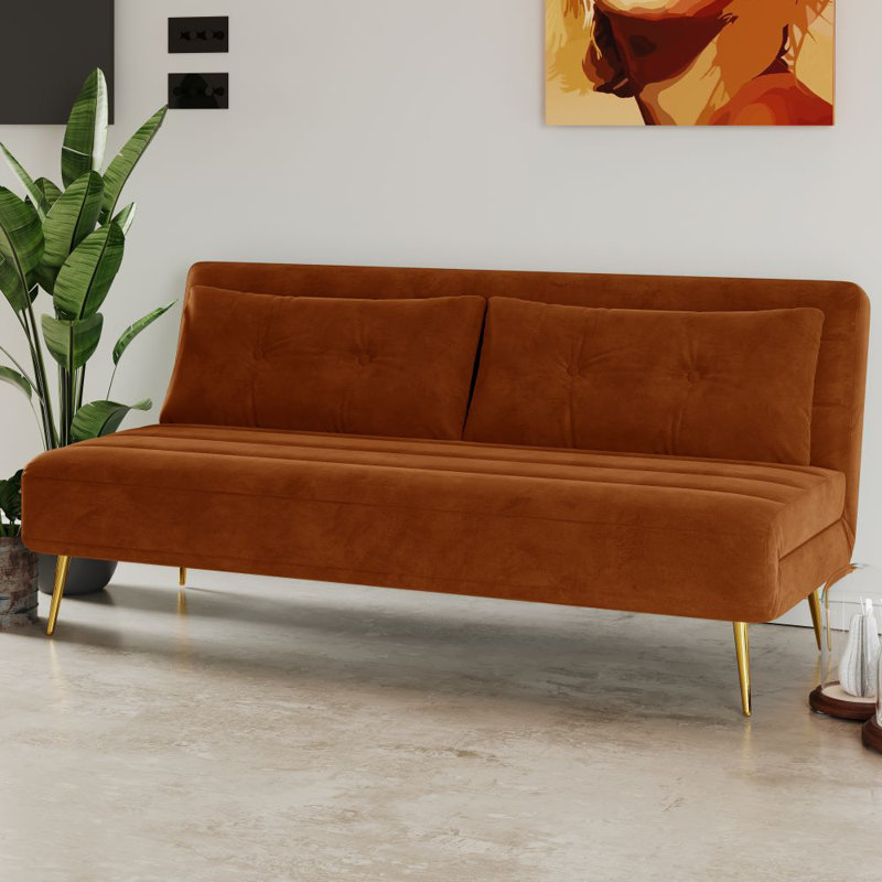 Guille 2 Seater Polyester Sofa Bed, 79cm H x 118cm W x 81cm D, Orange