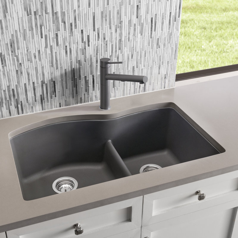 Diamond SILGRANIT 32" L x 20.88" W Double Bowl Undermount Kitchen Sink with Low Divide, Soft White