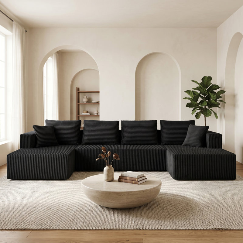 Boneless 149" Oversize Modular Reversible Sectional Sofa, No Assembly Corner L-Shape Couch, Black