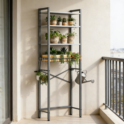 4-Tier Over The Toilet Storage Rack Adjustable Shelf Basket Gray White