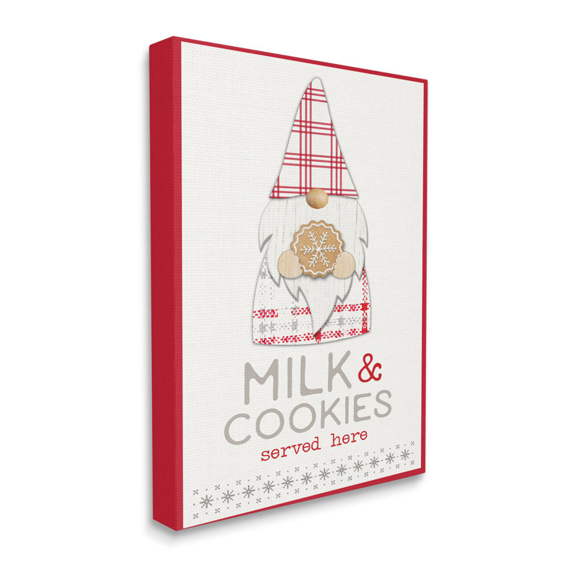 Gnome de Noël à carreaux lait et biscuits, H 40 po x l 30 po, Toile tendue