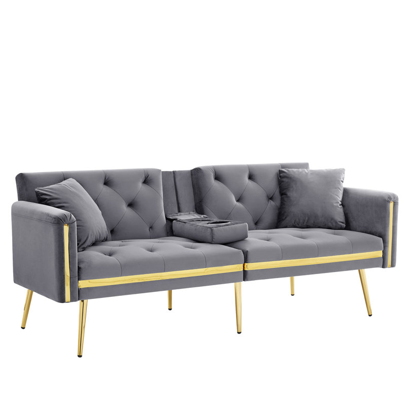 2 Seater Reclining Velvet Loveseat, Grey