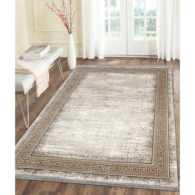 Tapis oriental gris / brun en viscose tissé à la machine Summey
