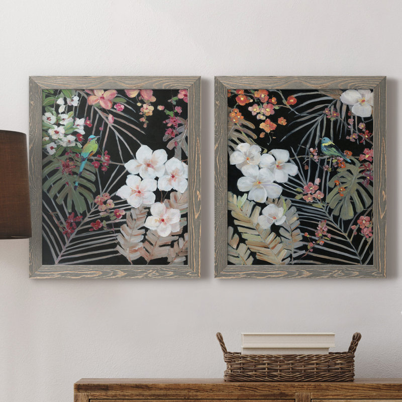 Tropical Midnight I - ensemble de 2 reproductions d'art, H 24 po x l 36 po x P 1,5 po, Toile avec cadre gris, Pas de tapis
