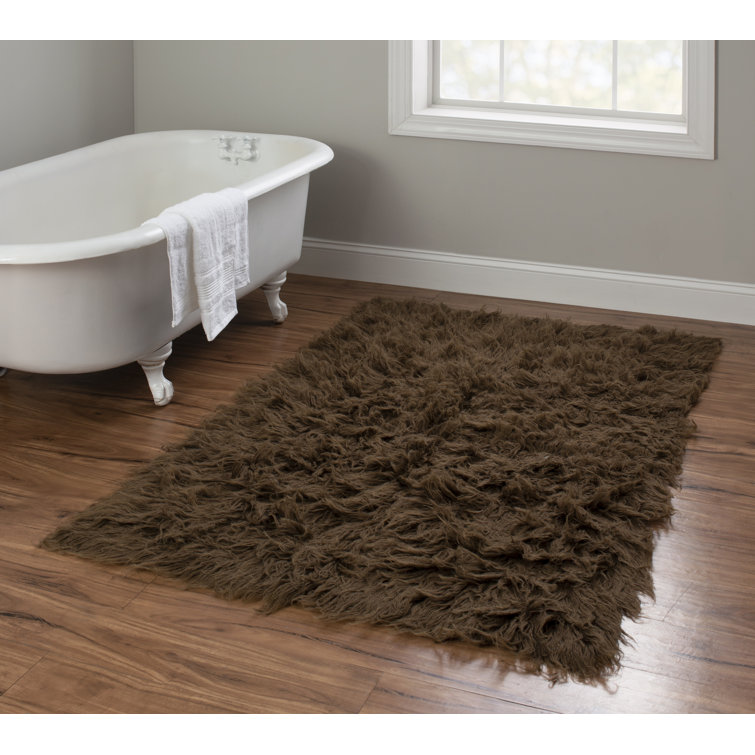 Alamin Handmade Flokati Wool Dark Brown Area Rug