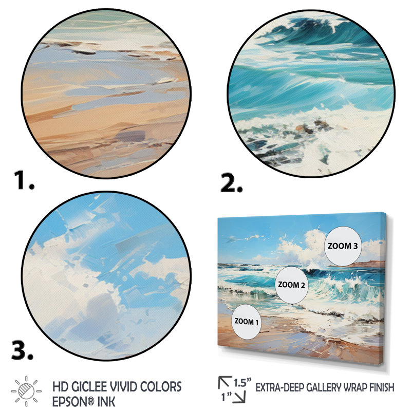 «Coastalocean Sunkissed Beach II», reproduction sur toile encadrée, H 30 po x l 40 po x P 1,5 po, Cadre flottant noir