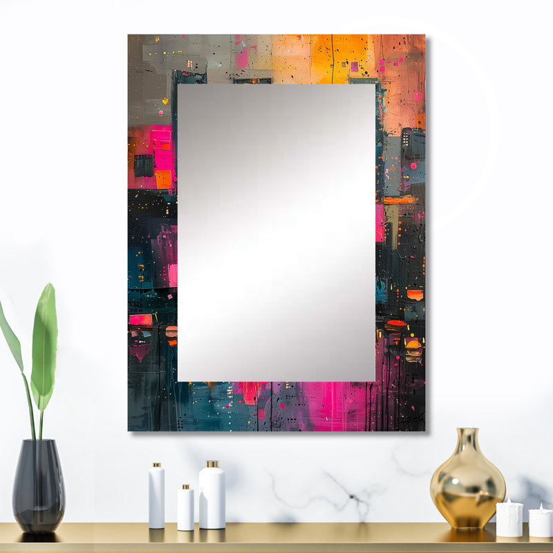 Pink black Urban Luxury city buildings - Buildings Wall Mirror, Industrial Decorative Mirror, Printed Metal Art, 32" x 24"