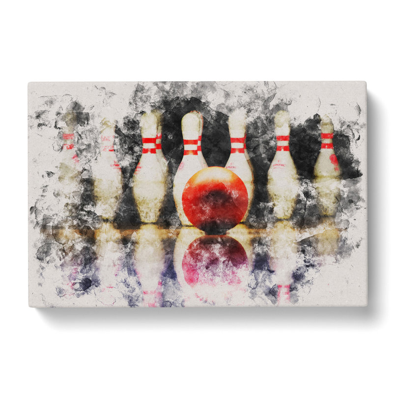Ten Pin Bowling Watercolour - Wrapped Canvas, 60cm H x 91cm W x 3cm D