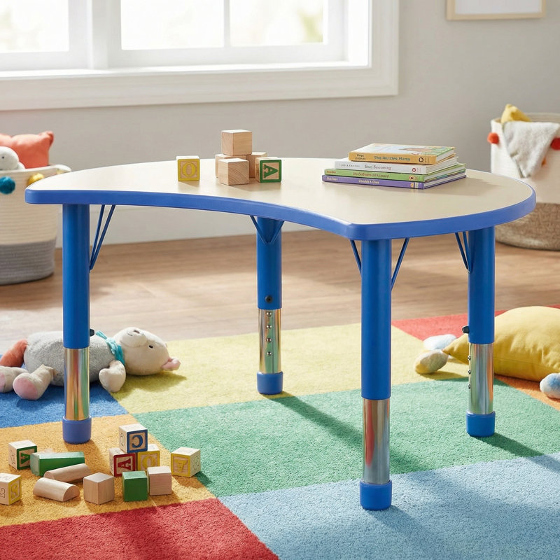 Table d'activité réglable en plastique en forme de lune avec plateau effaçable à sec, bleu monstre