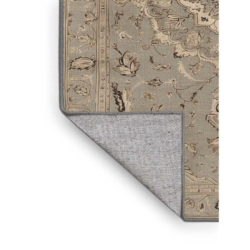 Tapis gris Tabriz lavable à la machine, Carré 3 pi