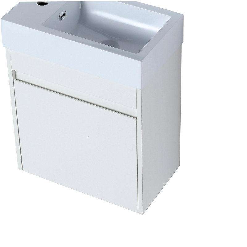 Table de salle de bain murale flottante 18 po avec lavabo en résine blanche et portes d'armoire à fermeture en douceur
