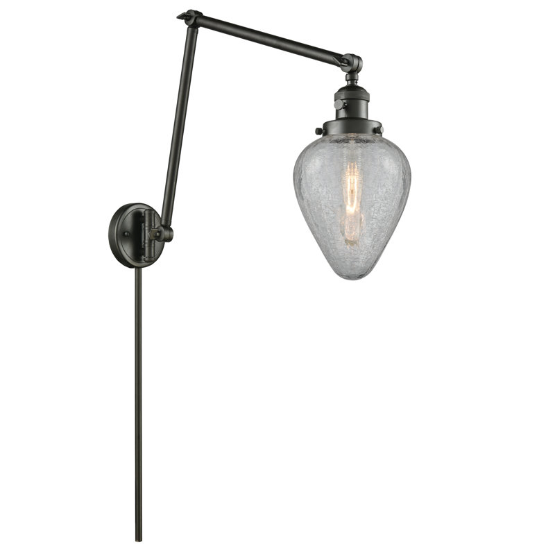 Bras articulé à 1 lumière à intensité variable Shauna, Bronze huilé, Transparent craquelé, Ampoule non incluse