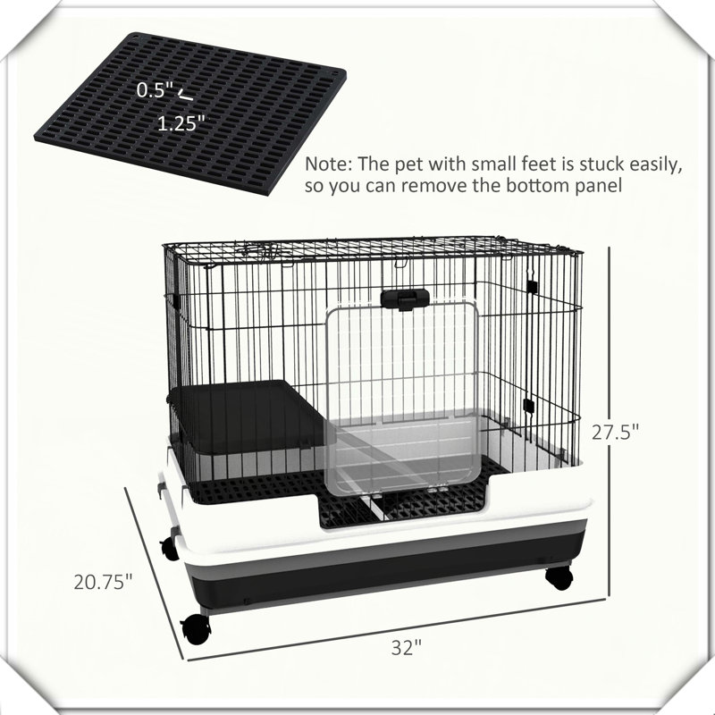 Cage à 2 niveaux avec roulettes, plateforme et rampe pour petits animaux
