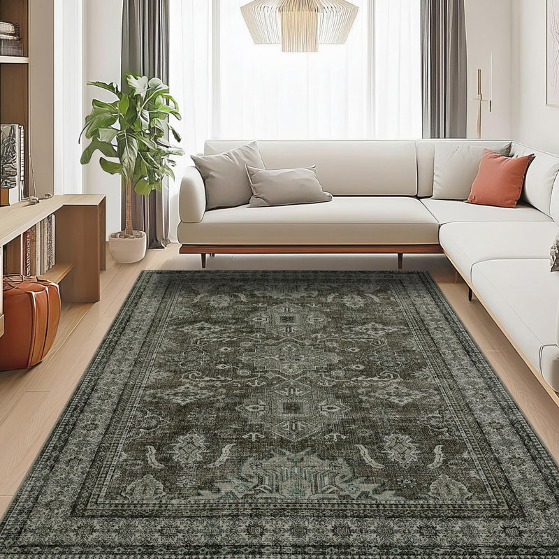 Tapis lavable et antirouille pour tapis de salle à manger, Gris-vert, 5 pi x 7 pi