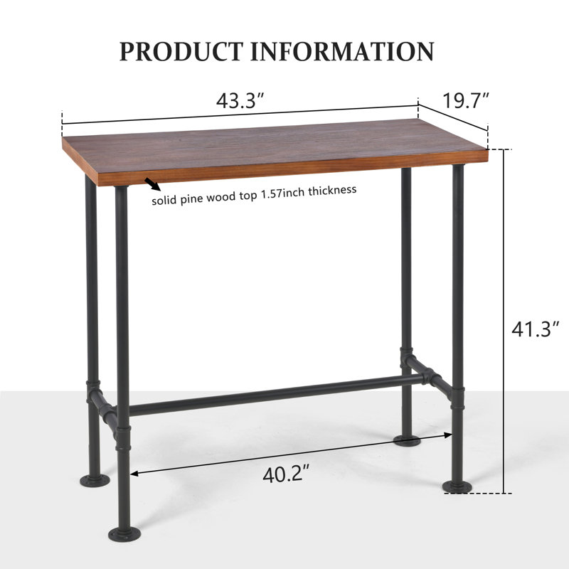 Ellyce Pine Solid Wood Top Metal Base Dining Table