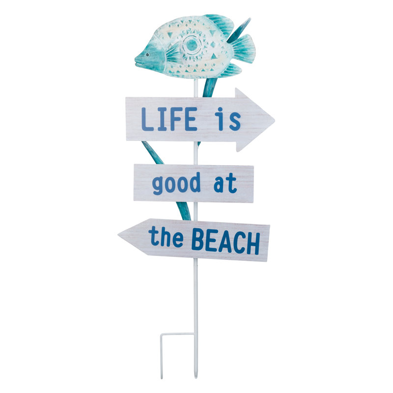 Coastal Blue and White Nautical Garden Stake with Fish
