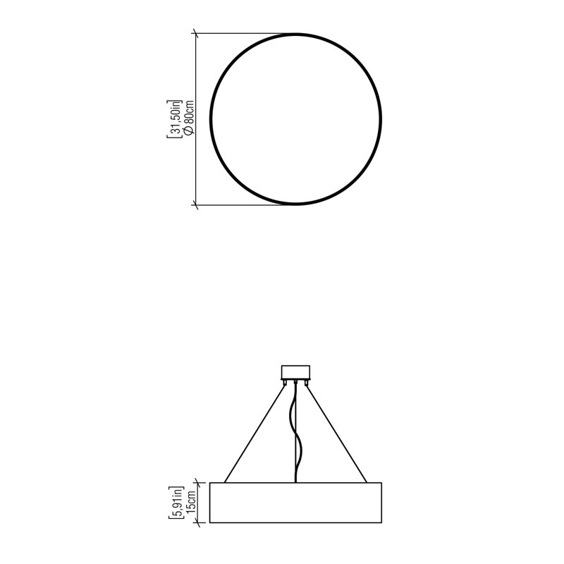 Lustre cylindrique Cilíndrico, H 7,09 po x l 31,5 po x P 31,5 po, Or biologique