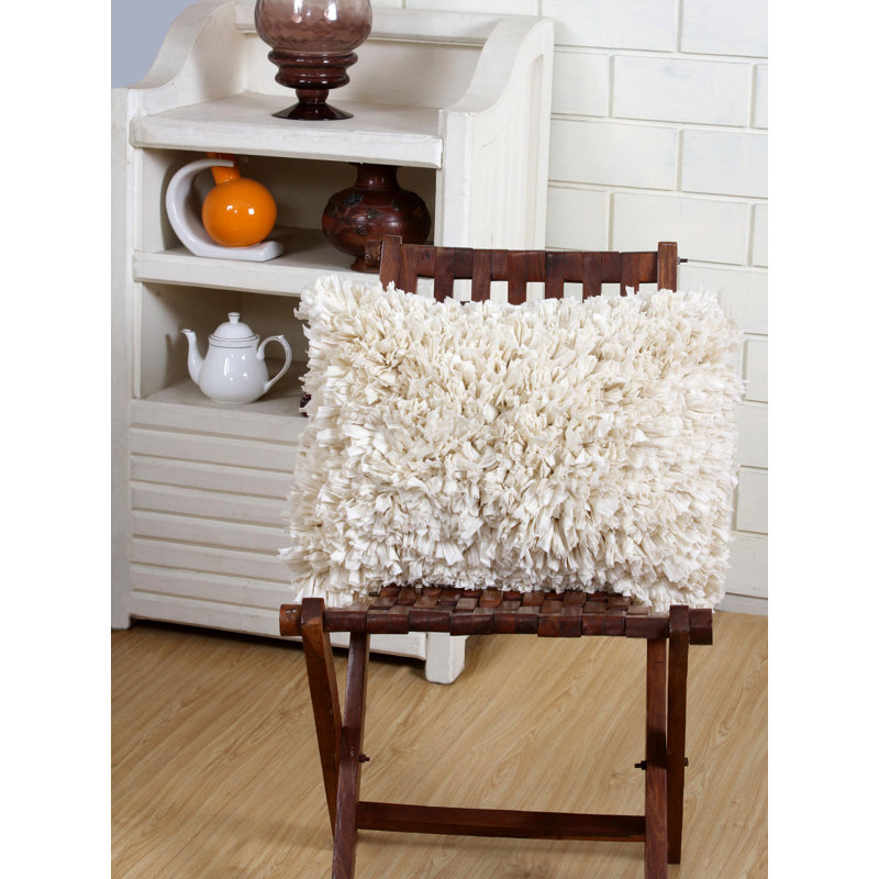Paper Shag Cotton Reversible Throw Pillow, 14" H x 20" W, Ivory