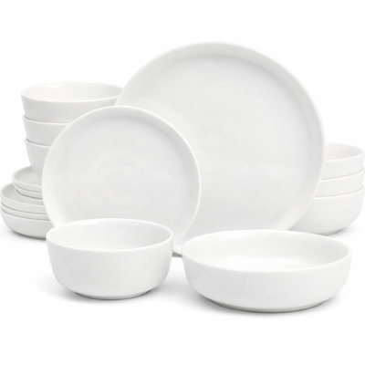 Oslo Porcelain Chip And Scratch Resistant Dinnerware Set, Service For 4 (16Pcs), Ceramic Plates And Bowls Dishes Sets, White - Microwave And Dishwasher Safe