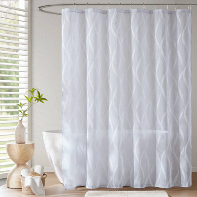 Madison Park Candice Blue Textured Geometric 72x72'' Sheer Shower Curtain