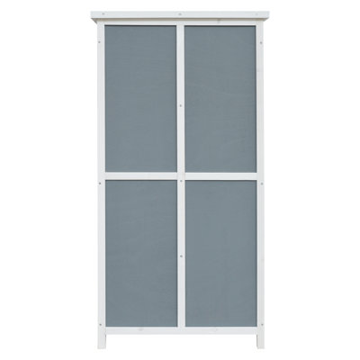 54-Inch Weather- Two-Tone Storage Shed With Gray & White Colors, Smart Sloped Roof For Water Drainage, 5 Compartments Bulky Tools 54" In And White, Runoff Protection, Interior Tall Equipment