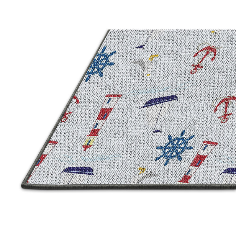 Tapis gris/bleu/rouge tissé à la machine, Rectangle 8 pi x 12 pi