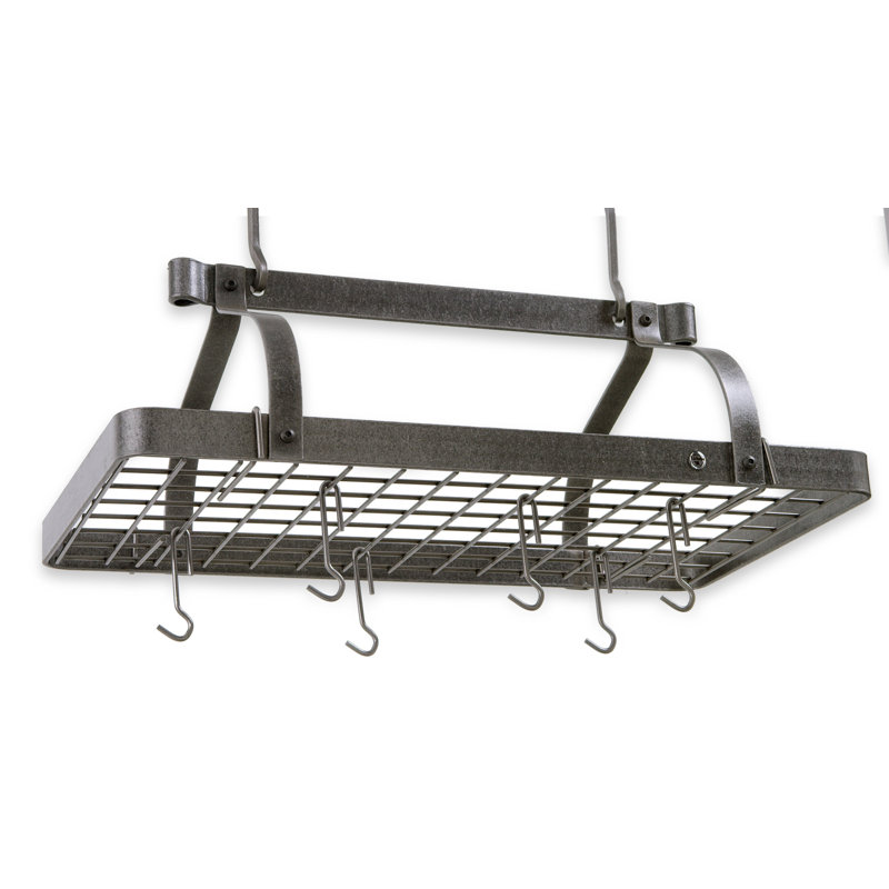 Grande Cuisine Rectangle Ceiling Rack Hammered Steel, 20.5" H x 30" W x 16" D