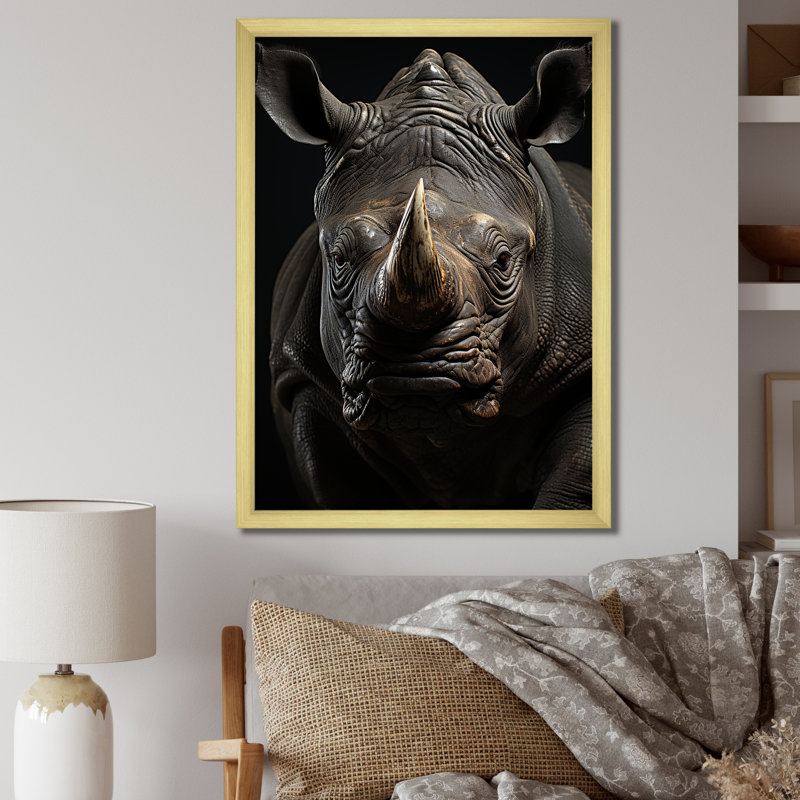 Rhinoceros Majestic Guardian sur toile, H 32 po x l 16 po x P 1 po, Encadrement doré