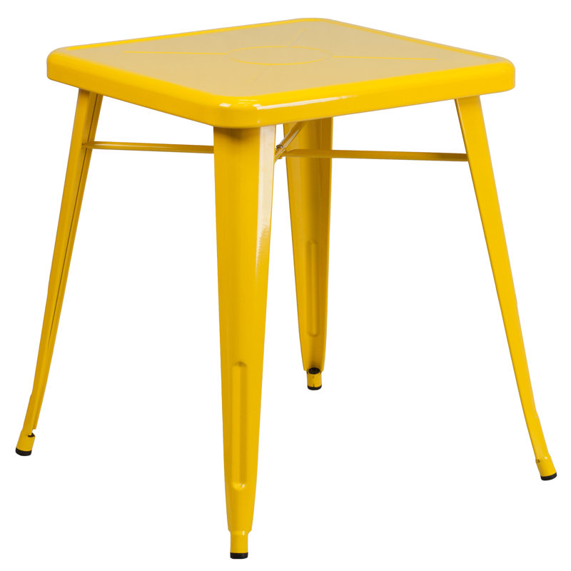 Ensemble de tables carrées intérieur / extérieur en métal 23,75 po Geneen avec 2 chaises empilables, Jaune