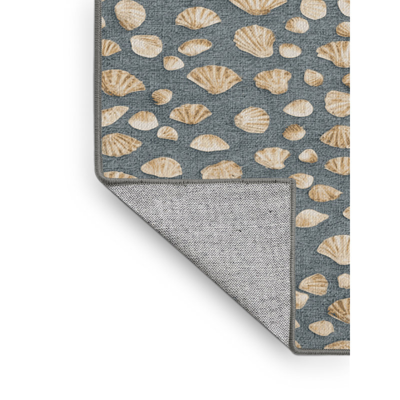 Washable Mini Shell Scatter Coastal Area Rug, Rectangle 5' x 7'