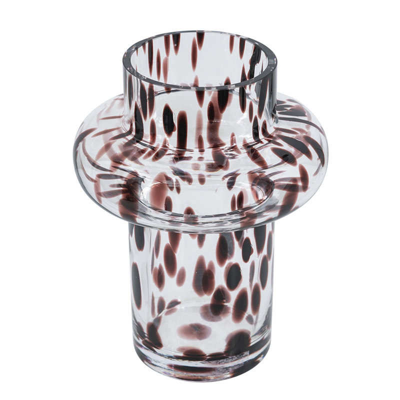 Vase d'appoint en verre transparent avec taches artistiques ambrées
